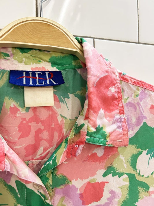 vintage 90s HER silk floral blouse - good market thrift store