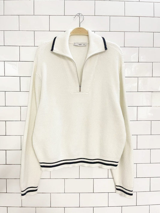 mango 1/2 zip striped cuff rib knit sweater - good market thrift store