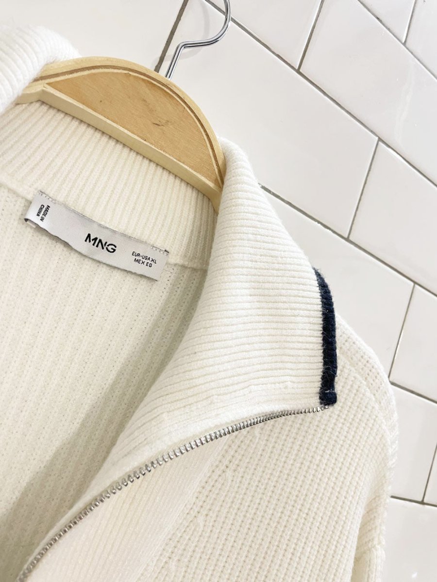 mango 1/2 zip striped cuff rib knit sweater - good market thrift store