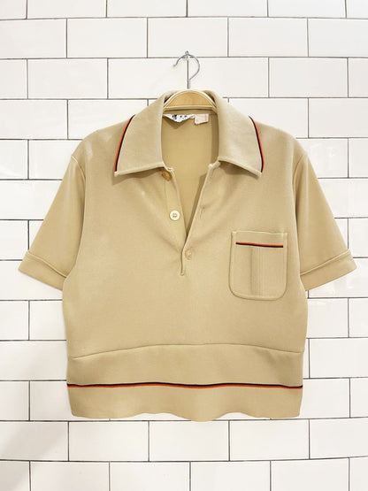 vintage 70s KP knitwear polyknit striped cuff 1/4 button shirt | rework - good market thrift store