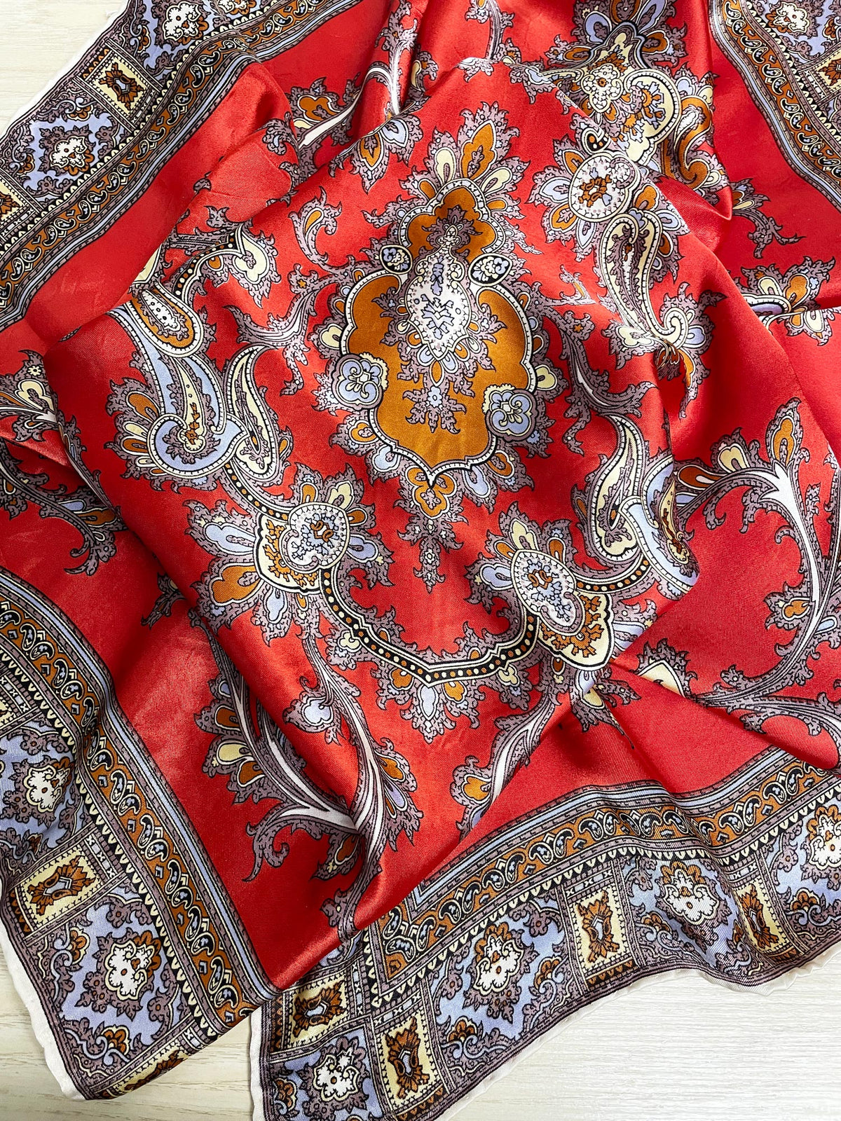 vintage satin paisley xl square scarf | hand-rolled edge