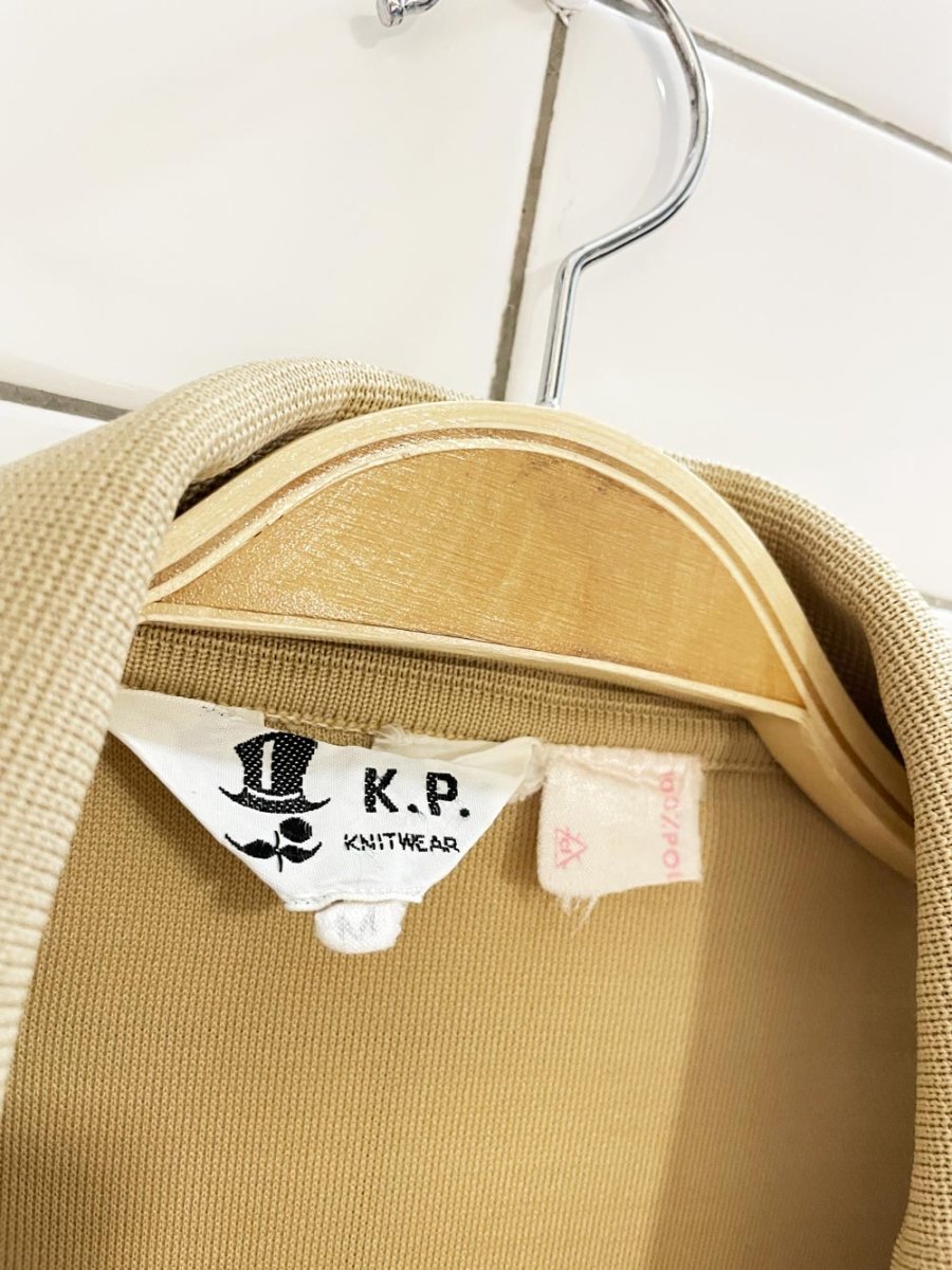 vintage 70s KP knitwear polyknit striped cuff 1/4 button shirt | rework - good market thrift store