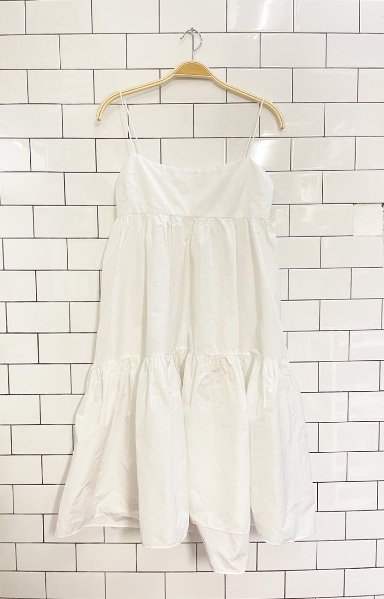 wilfred satire taffeta tiered midi dress | aritzia - good market thrift store