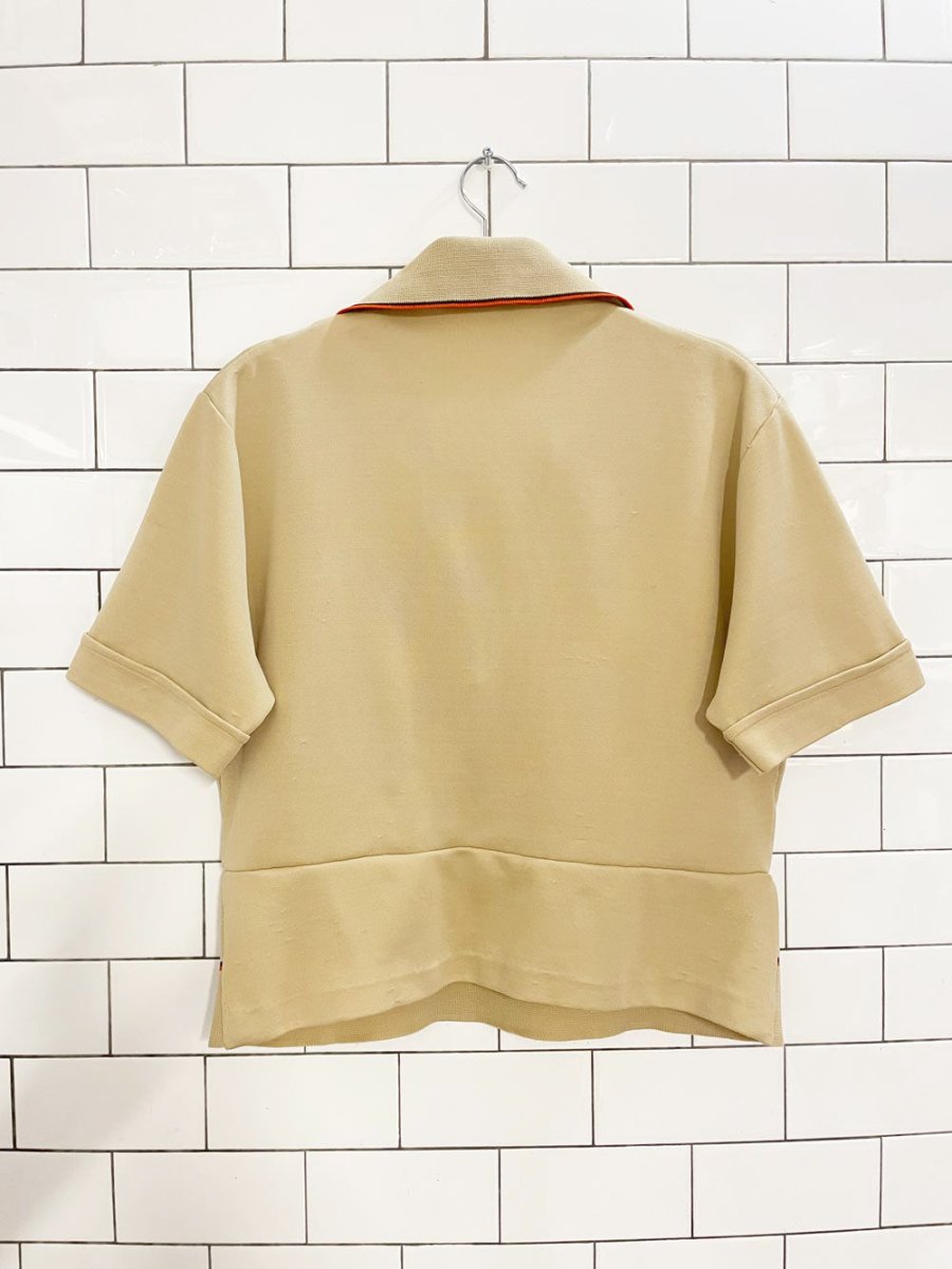 vintage 70s KP knitwear polyknit striped cuff 1/4 button shirt | rework - good market thrift store