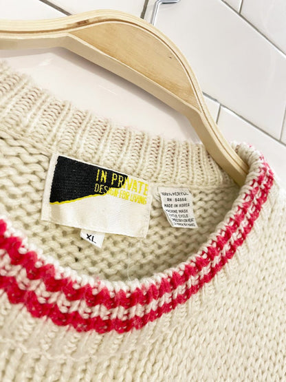 vintage 80s in private class of '63 letterman chunky knit sweater - good market thrift store