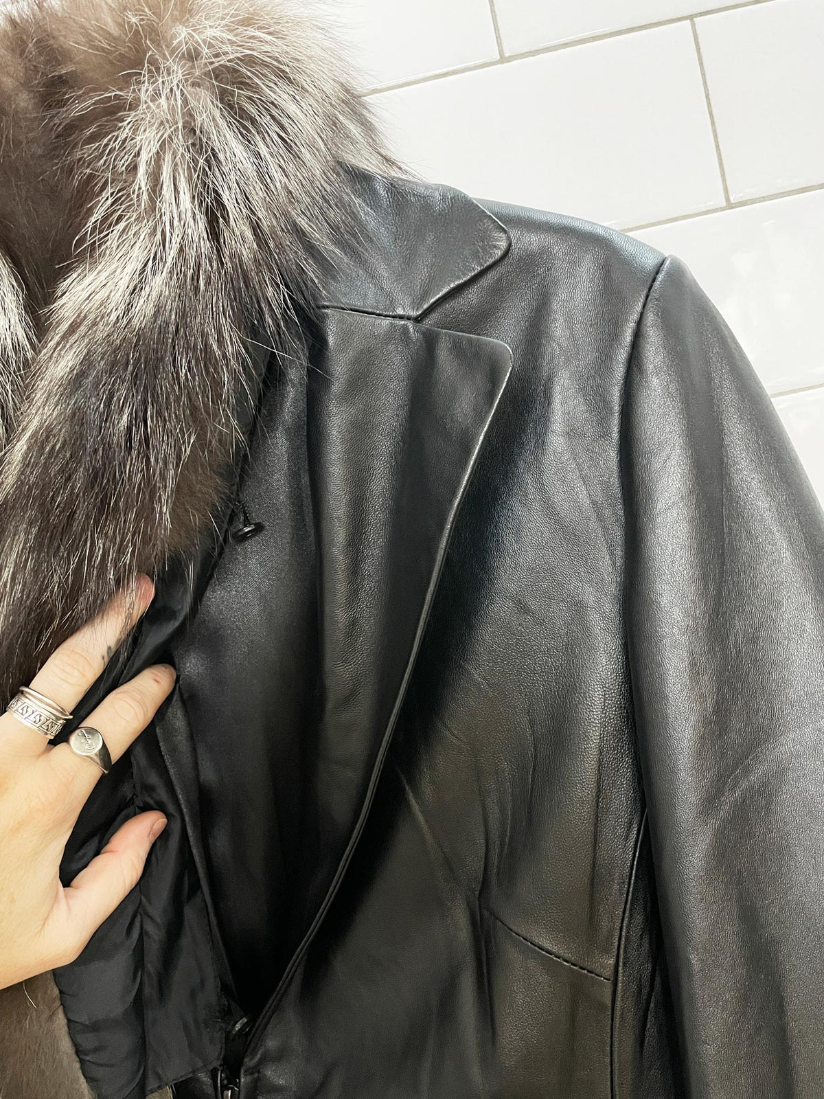 y2k cache fox fur collar + butter leather fitted jacket | removable collar | lambskin