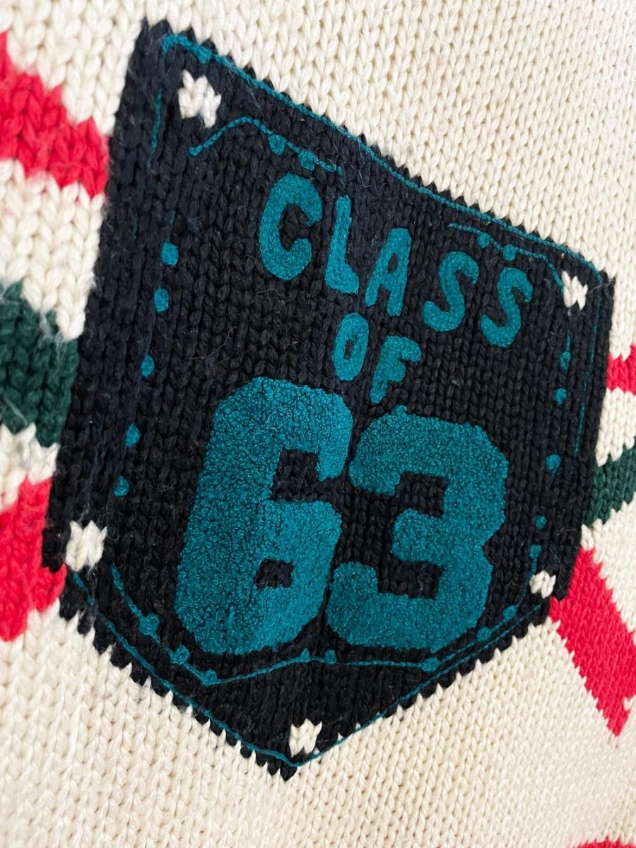 vintage 80s in private class of '63 letterman chunky knit sweater - good market thrift store