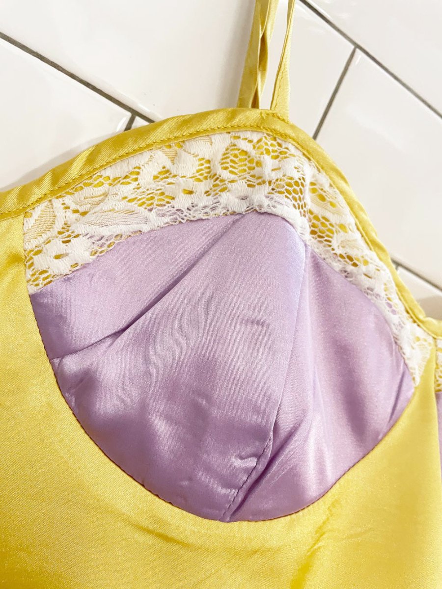 golden satin bustier lace trim crop top - good market thrift store