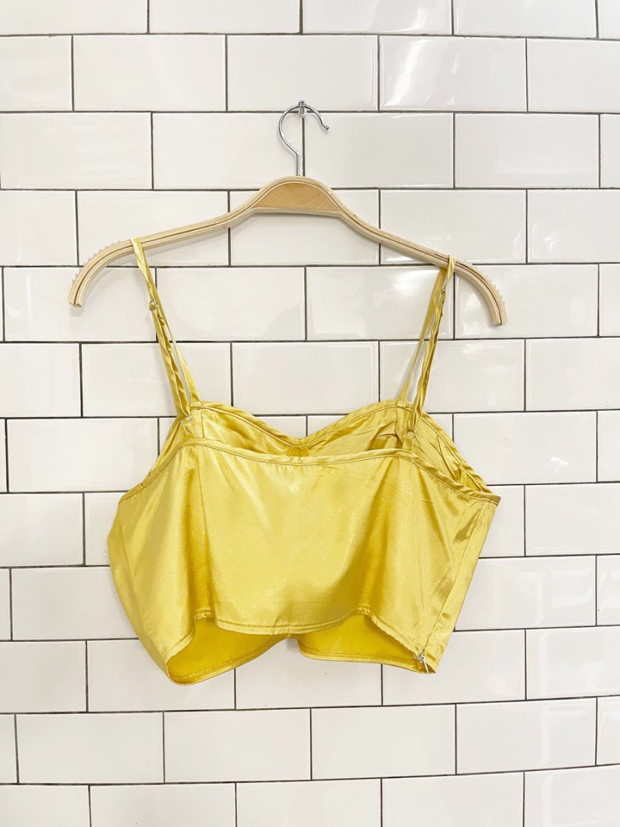 golden satin bustier lace trim crop top - good market thrift store