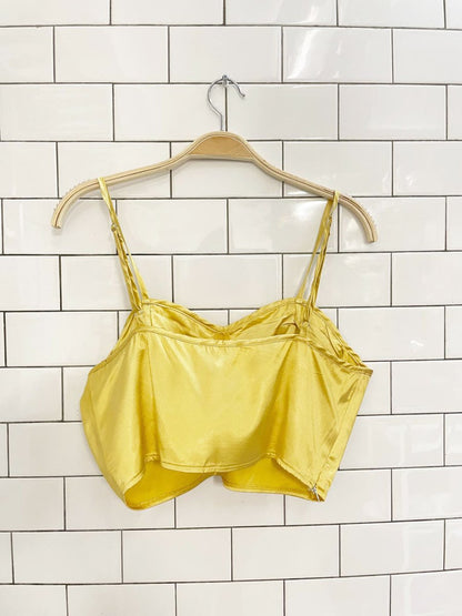 golden satin bustier lace trim crop top - good market thrift store