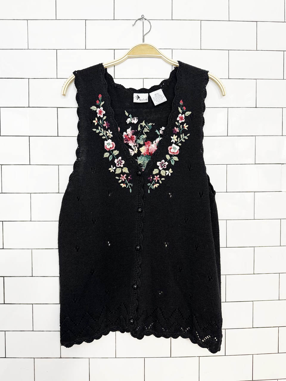 vintage 00s new look embroidered floral knit vest top
