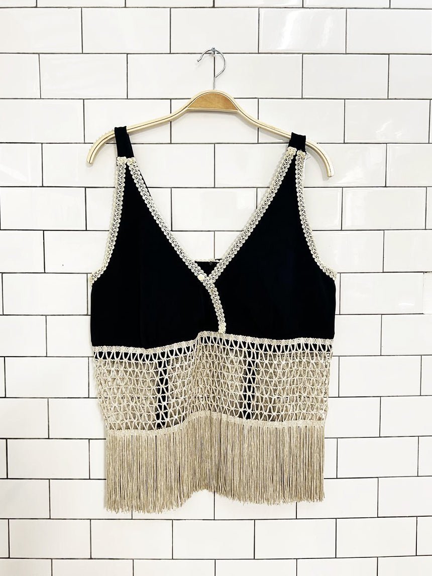 vintage crochet - mesh - fringe tank top - good market thrift store