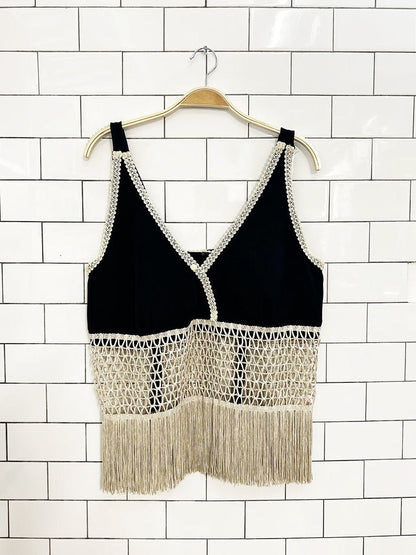 vintage crochet - mesh - fringe tank top - good market thrift store