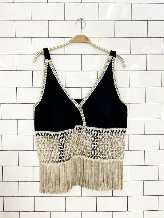 vintage crochet - mesh - fringe tank top - good market thrift store