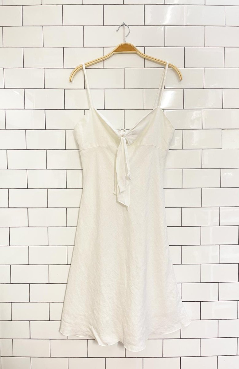 vintage 00s smart set 100% linen tie front midi dress - good market thrift store