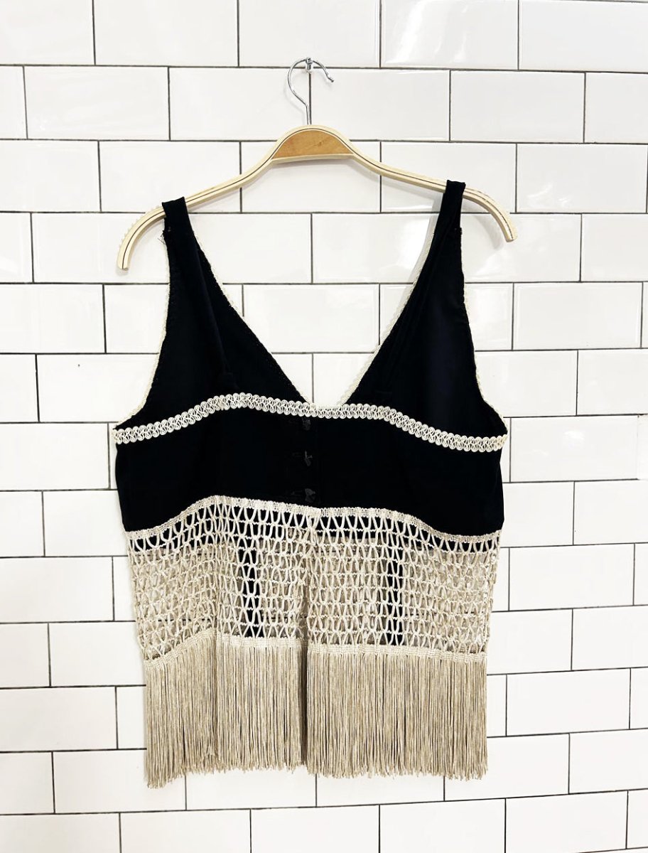 vintage crochet - mesh - fringe tank top - good market thrift store