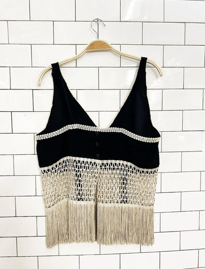 vintage crochet - mesh - fringe tank top - good market thrift store