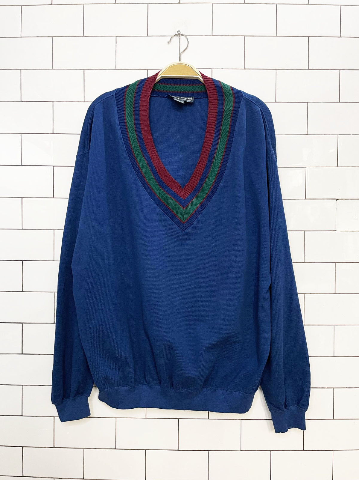 vintage kenneth roberts tennis prep v-neck pique long sleeve top
