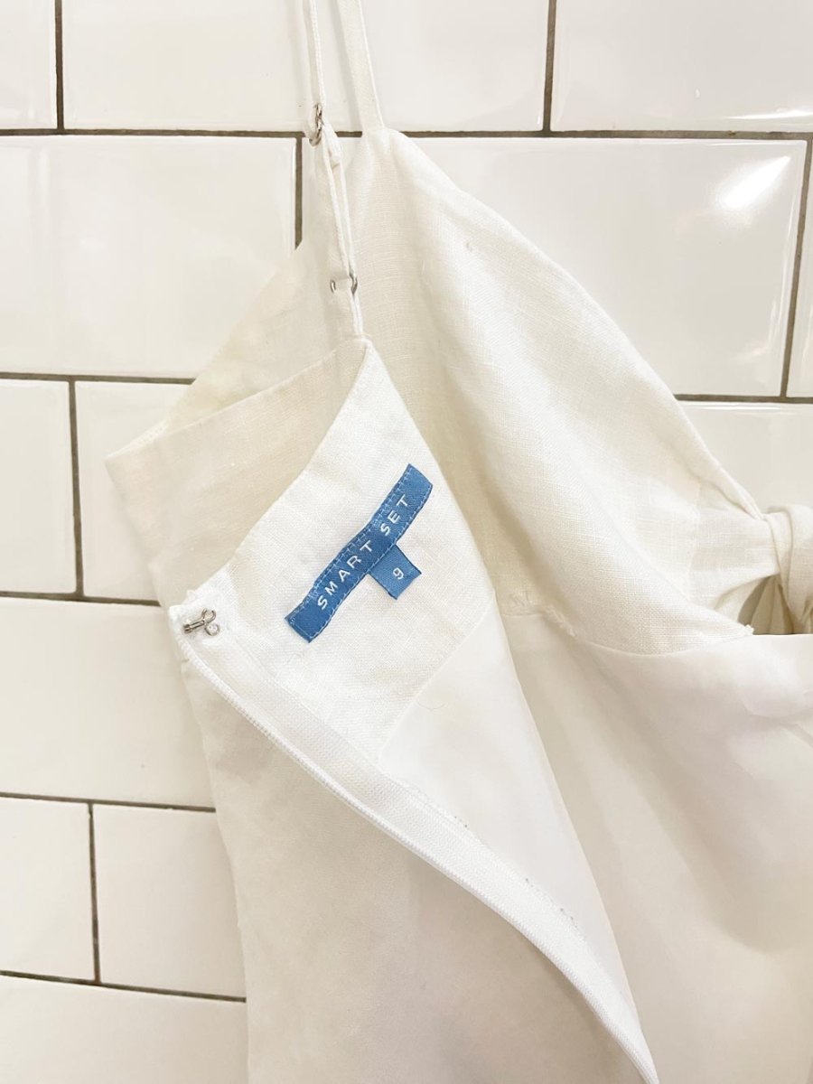 vintage 00s smart set 100% linen tie front midi dress - good market thrift store