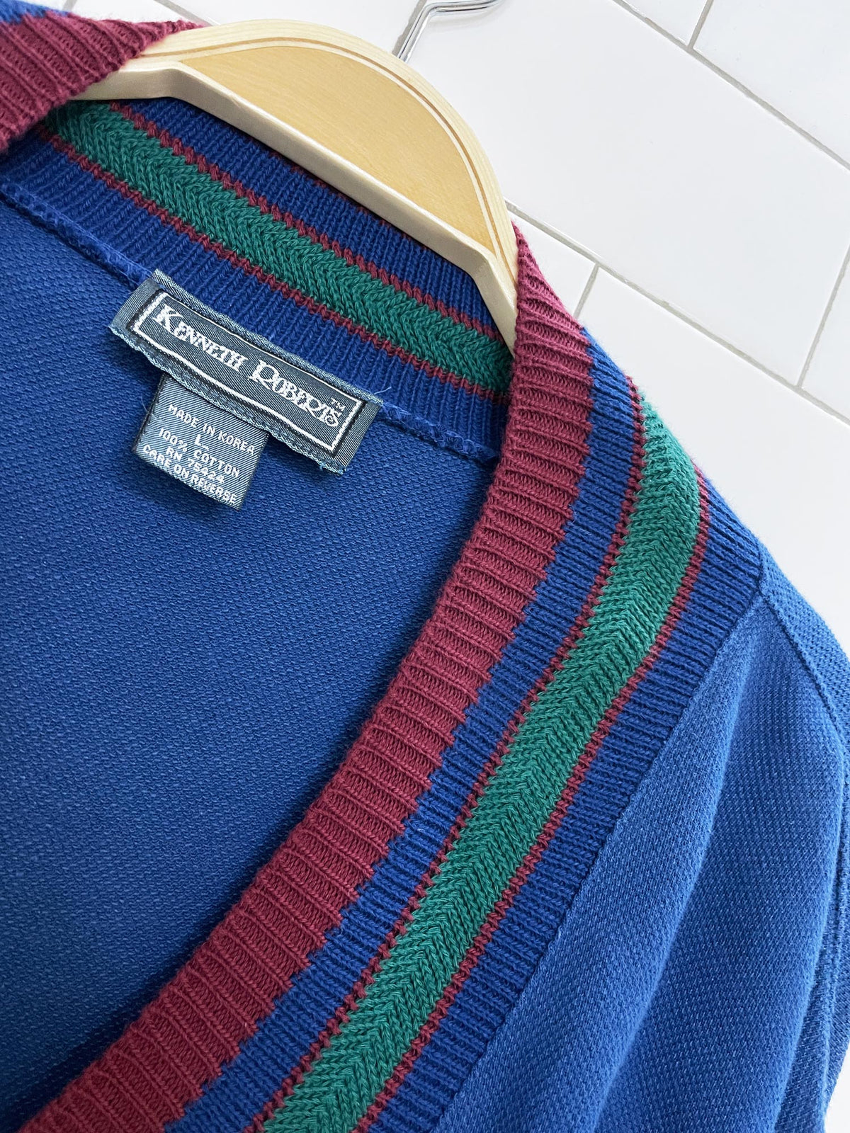 vintage kenneth roberts tennis prep v-neck pique long sleeve top