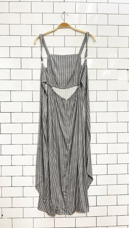 UO layla check straight - neck tie - back midi dress - good market thrift store
