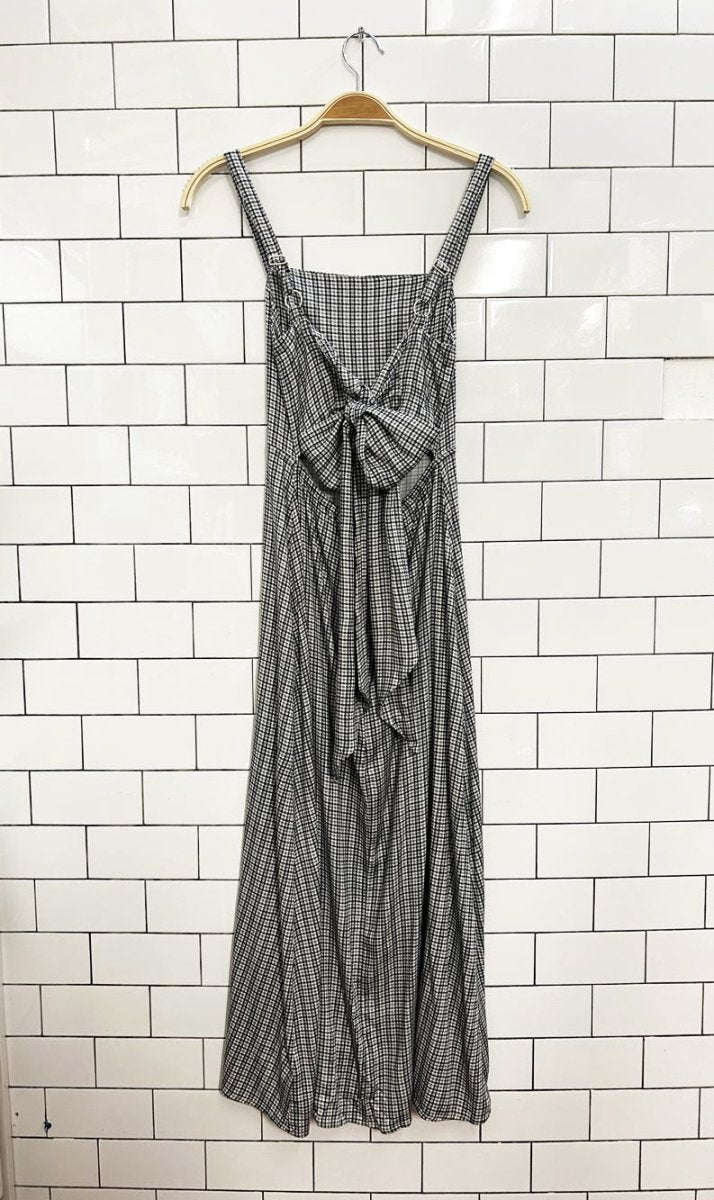 UO layla check straight - neck tie - back midi dress - good market thrift store