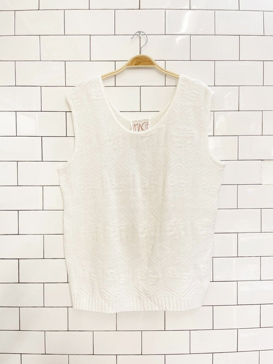 vintage 00s image flower diamond knit tank - good market thrift store