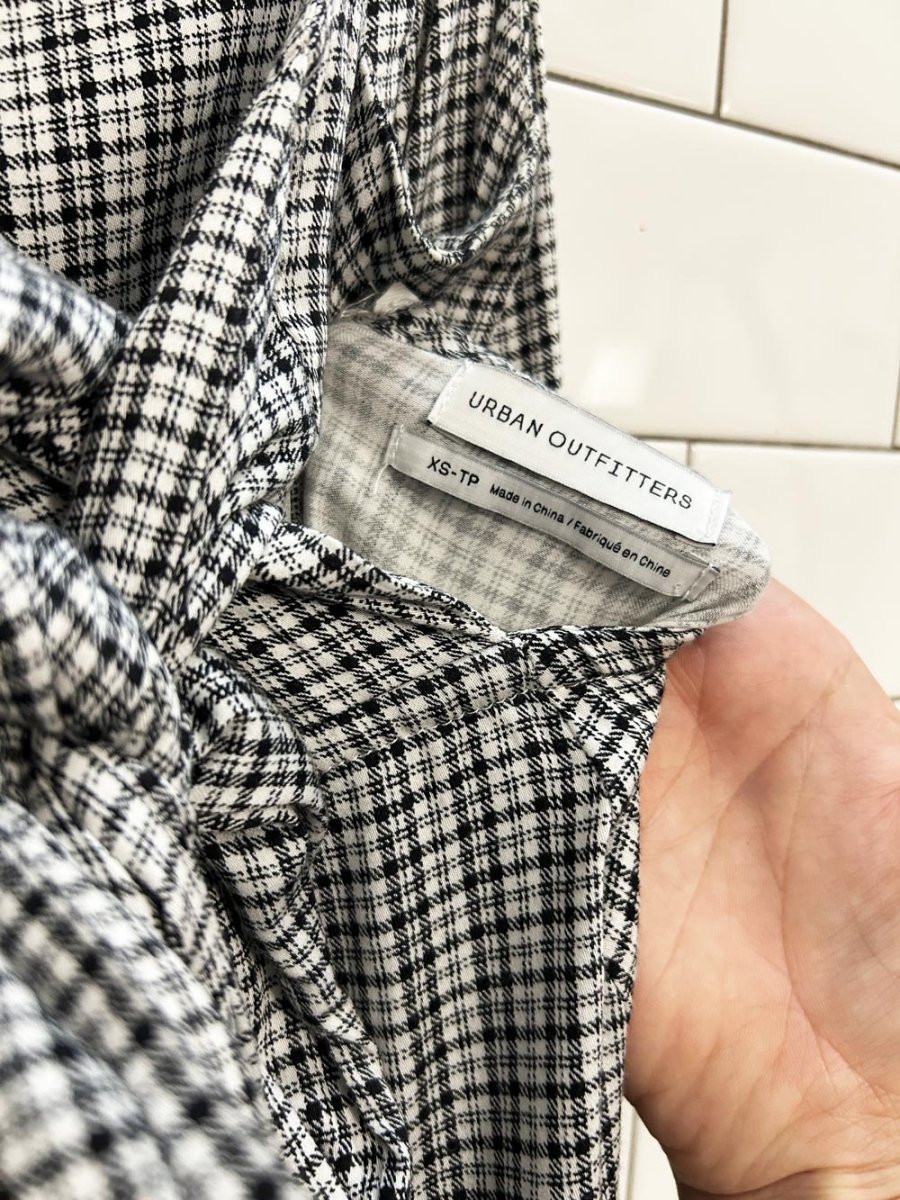 UO layla check straight - neck tie - back midi dress - good market thrift store