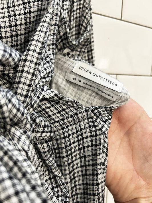 UO layla check straight - neck tie - back midi dress - good market thrift store