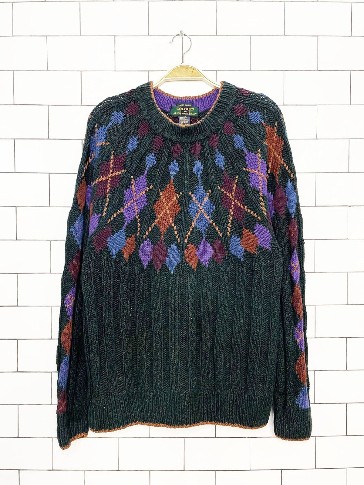 vintage colours by alexander julian linen-blend hand-knit fair isle sweater