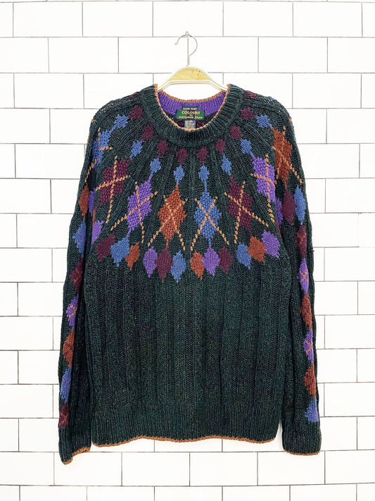 vintage colours by alexander julian linen-blend hand-knit fair isle sweater