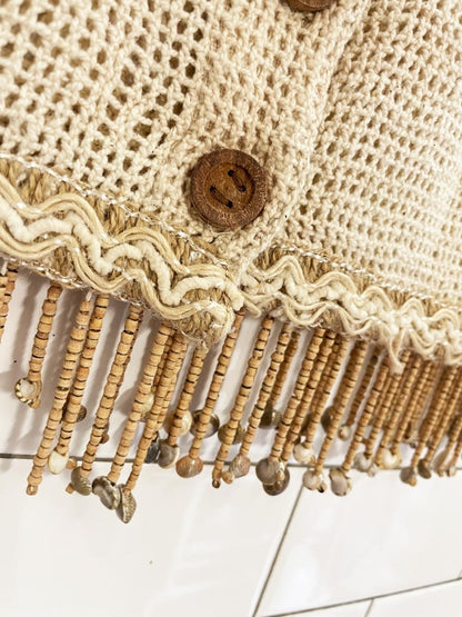 vintage 90s pelican cove crochet knit beaded fringe crop tank | made in India - good market thrift store