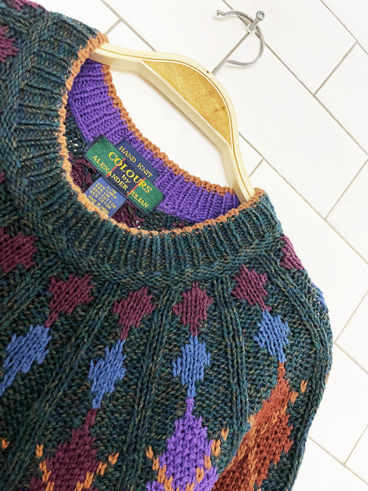 vintage colours by alexander julian linen-blend hand-knit fair isle sweater