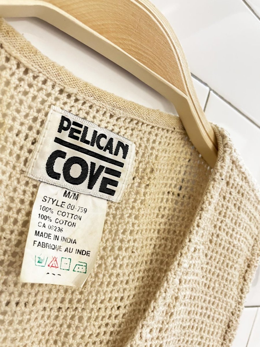 vintage 90s pelican cove crochet knit beaded fringe crop tank | made in India - good market thrift store