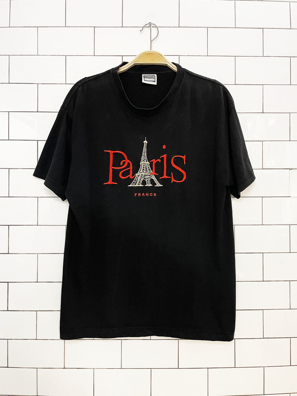 vintage 90s paris spell out embroidered tee | authentic collection