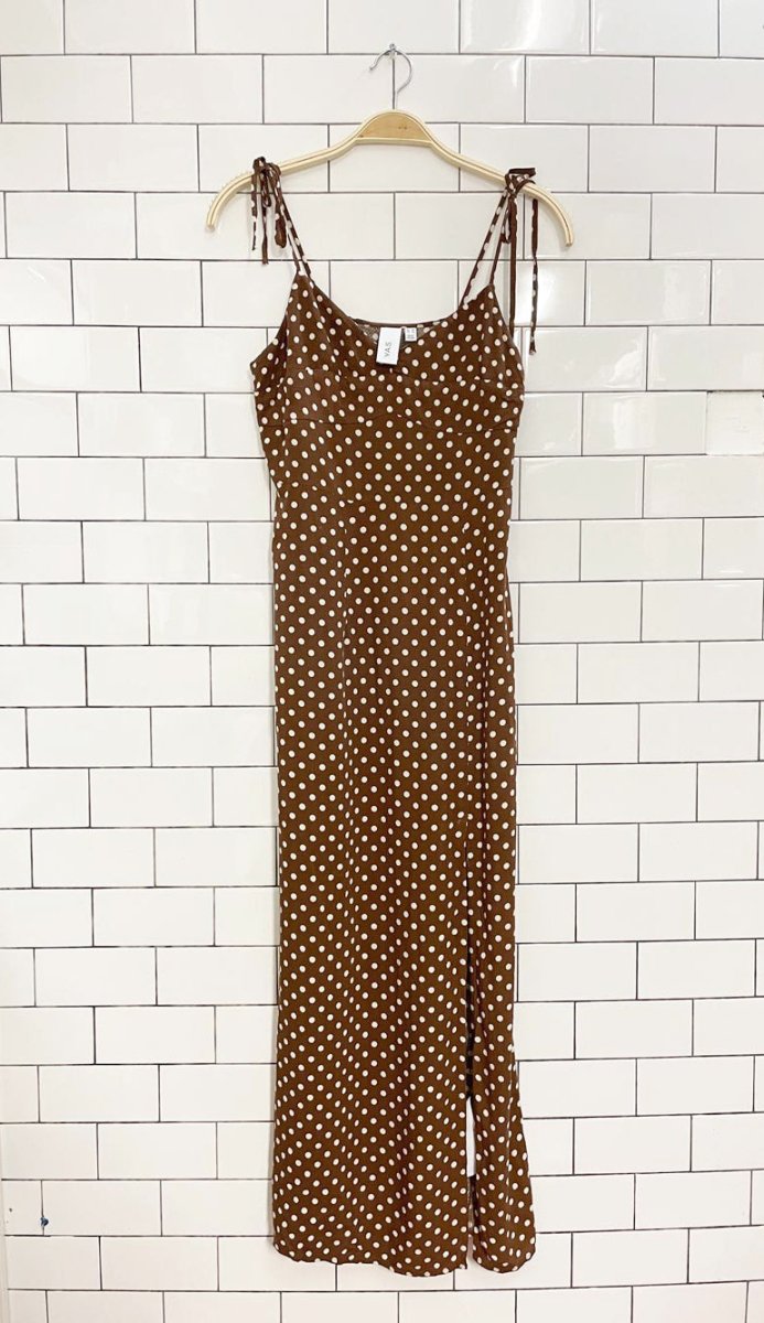 YAS polka dot front slit maxi dress - good market thrift store