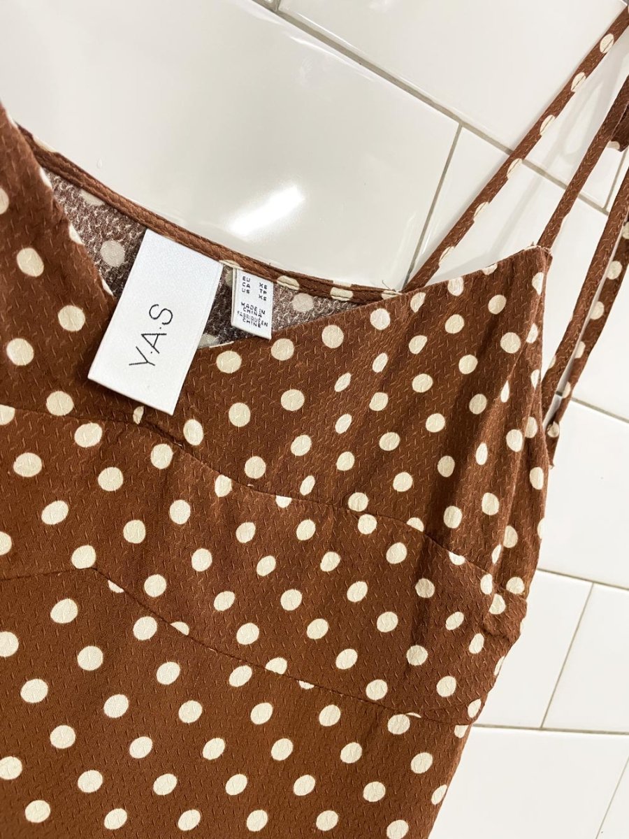 YAS polka dot front slit maxi dress - good market thrift store