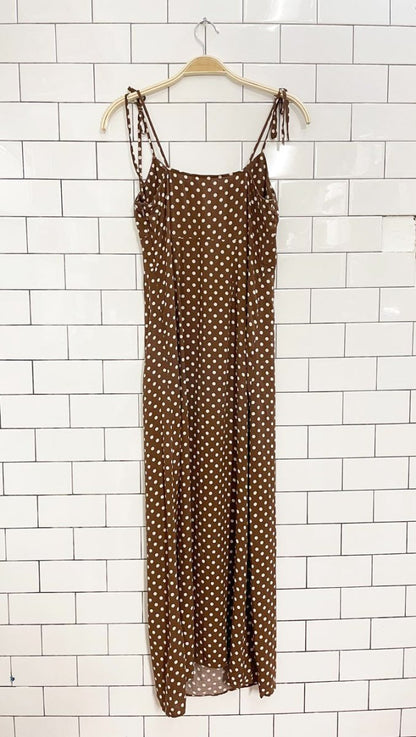 YAS polka dot front slit maxi dress - good market thrift store