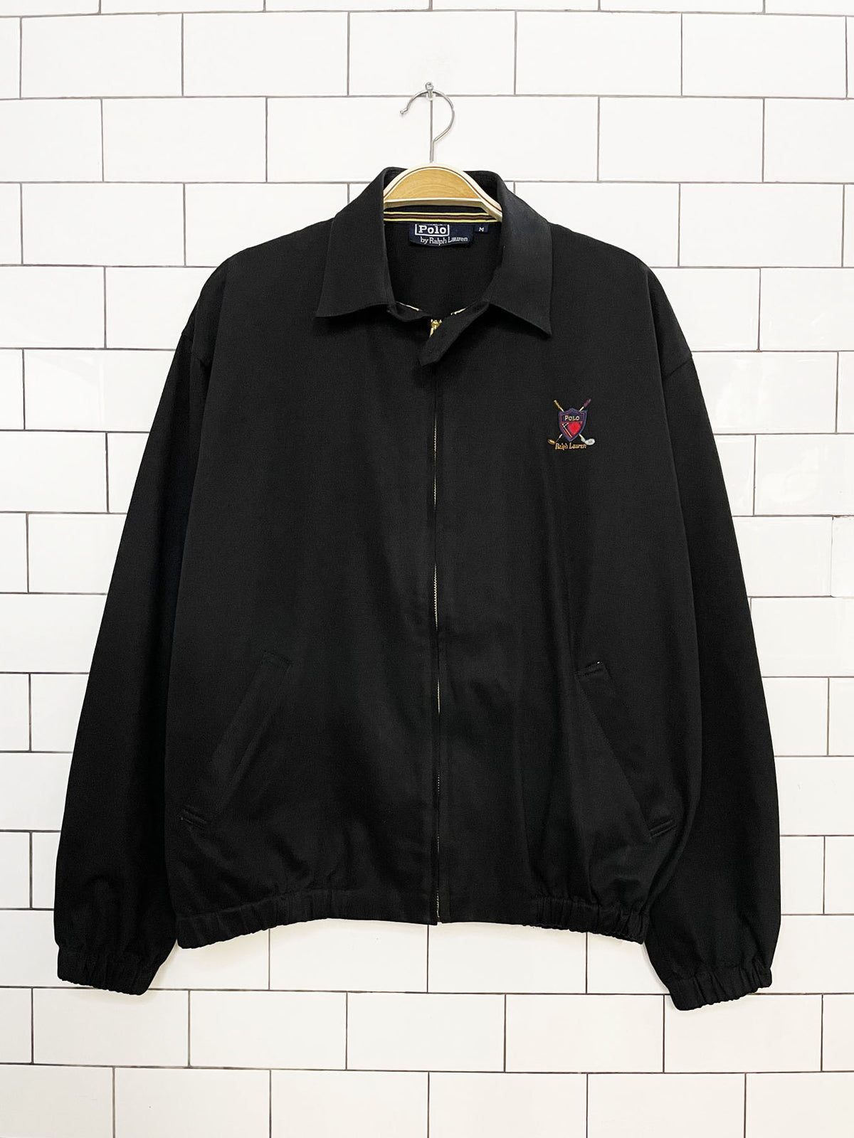 vintage 90s polo by ralph lauren golf crest full zip bomber jacket