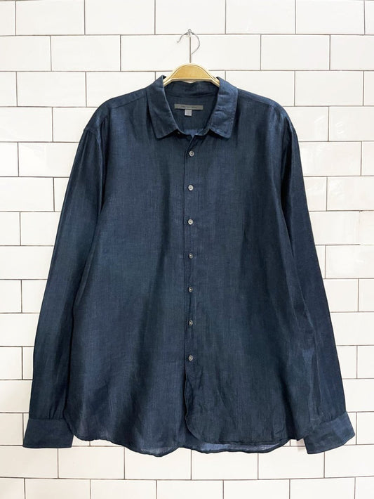 john varvatos linen - blend sateen shirt - good market thrift store