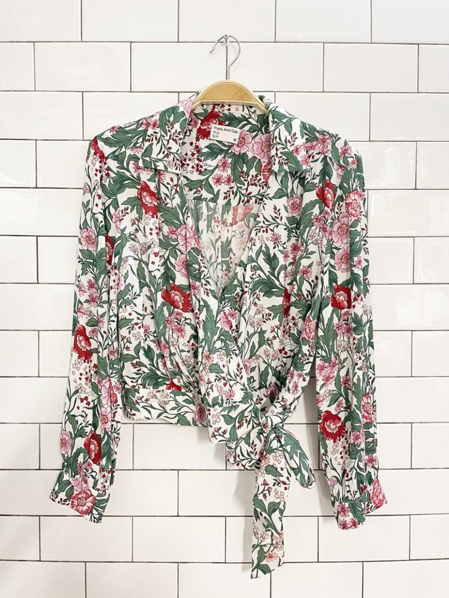 frank and oak botanical print wrap long sleeve top - good market thrift store