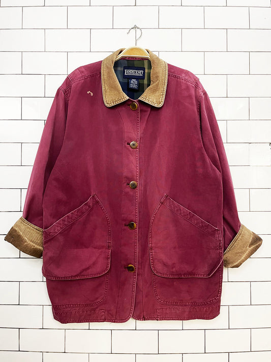 vintage 90s lands end corduroy collar plaid-lined chore coat