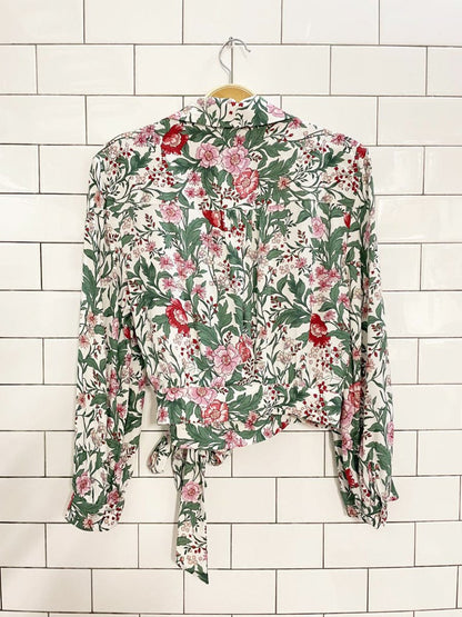 frank and oak botanical print wrap long sleeve top - good market thrift store