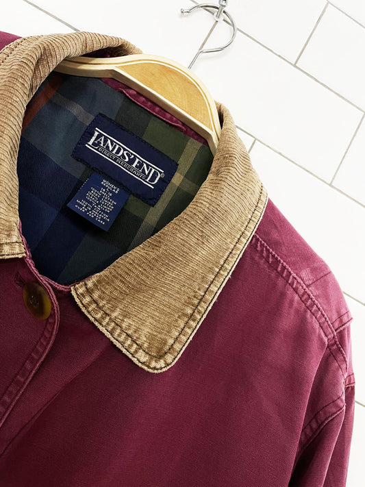 vintage 90s lands end corduroy collar plaid-lined chore coat