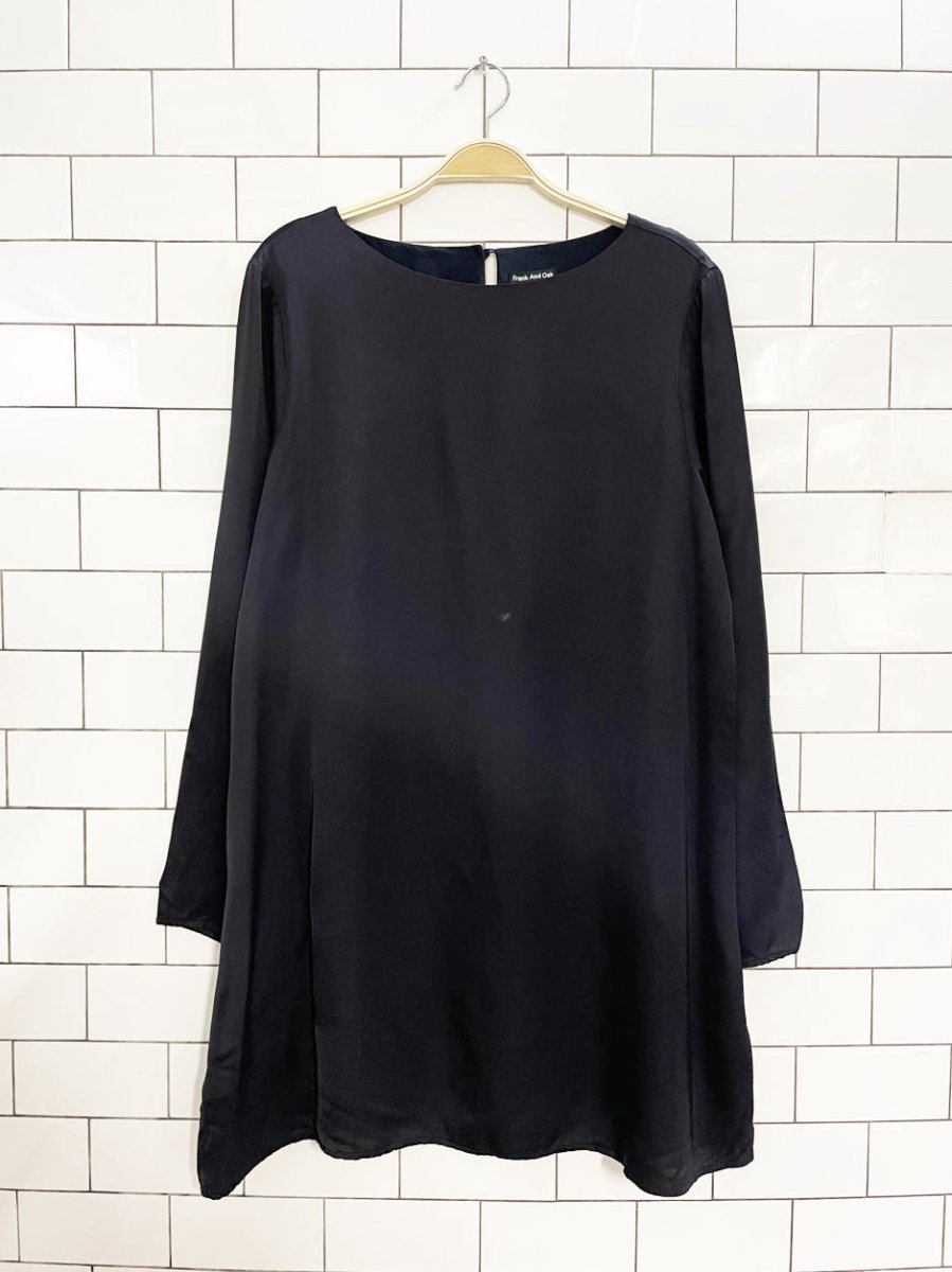 frank and oak navy satin long sleeve dress - good market thrift store