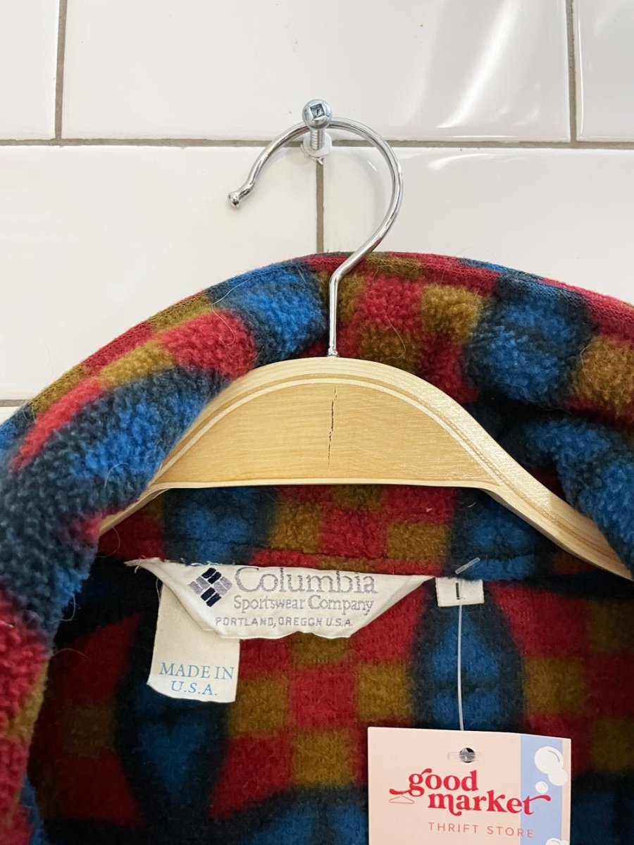 vintage 90s columbia geo fleece jacket made in usa - good market thrift store