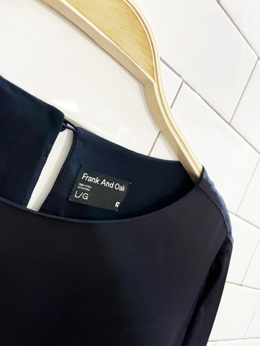 frank and oak navy satin long sleeve dress - good market thrift store