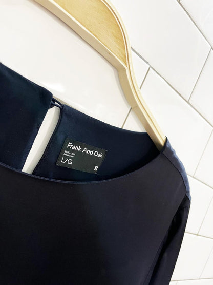 frank and oak navy satin long sleeve dress - good market thrift store