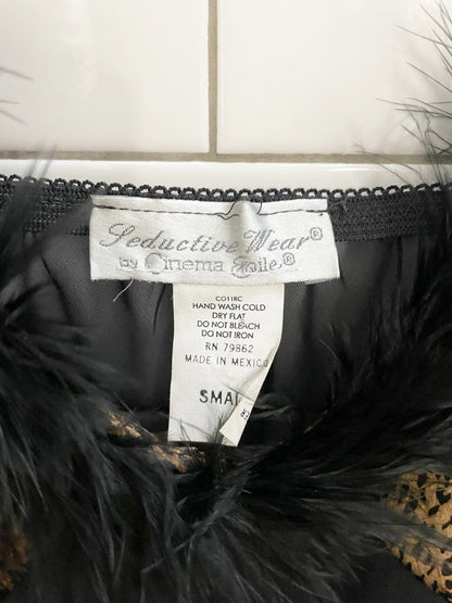 vintage 80s seductive wear animal print + ostrich feather chiffon cami - good market thrift store