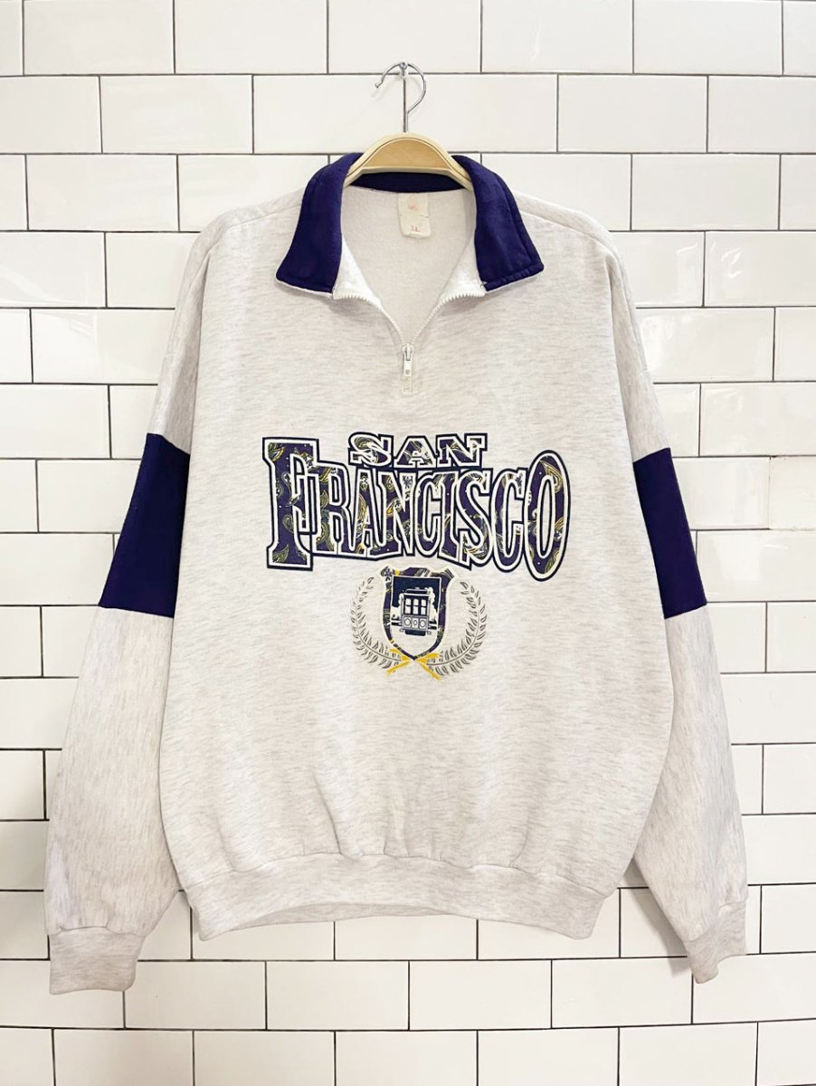 vintage 90s san fran collegiate colourblock 1/4 zip sweatshirt - good market thrift store